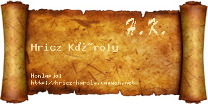 Hricz Károly névjegykártya